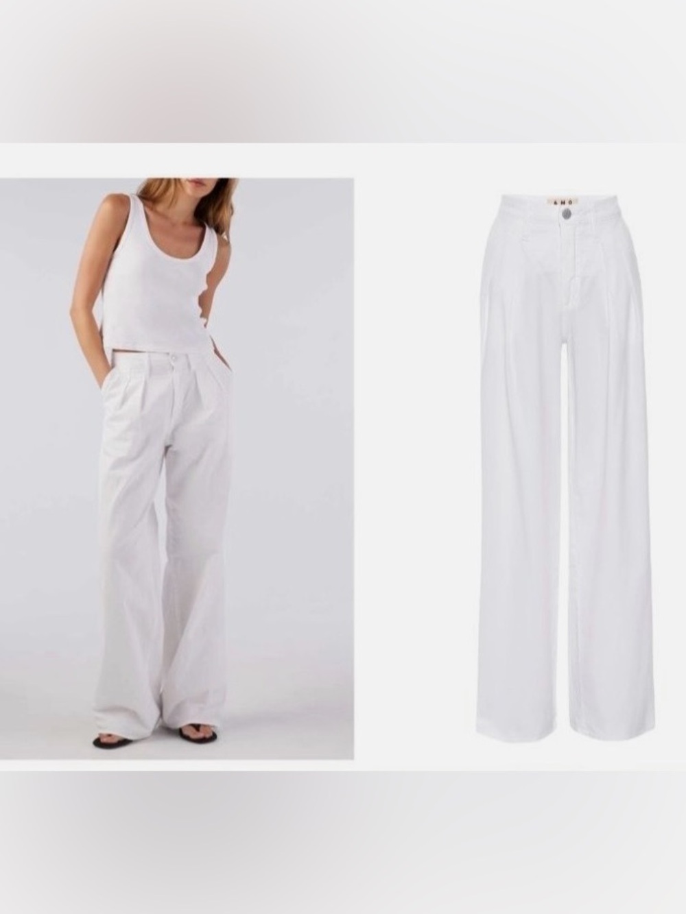 AMO Sheryl White Pleated Pants, Linen Blend, Size 26
